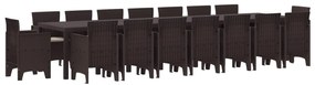 vidaXL Conjunto de Jantar para Jardim com Almofadas 17 pcs Castanho PP