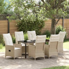 vidaXL Conjunto de Jantar de Jardim de 7 Peças com Almofadas, Poliratan Bege