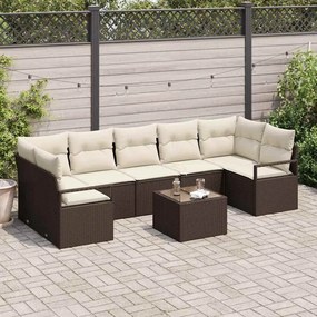 vidaXL Conjunto de Sofás de Jardim com 8 Peças e Almofadas Rattan Poliéster Castanho