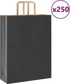 vidaXL Sacos de papel 250 unid com alças preto 32x12x42 cm