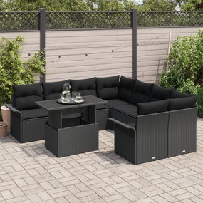 Conjunto de Sofá de Jardim vidaXL com Almofadas Preto Rattan Poliéster