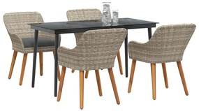 Conjunto de sala de jantar 5 pcs Cinza claro e preto Largo