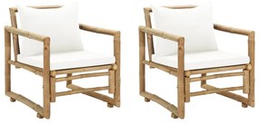 43158 vidaXL Cadeiras de jardim 2 pcs com almofadões e almofadas bambu