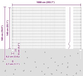 Cerca Euro com 10 Postes Prateada 1,4x10 m Aço