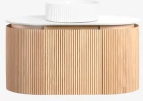 Conjunto De Móvel De Casa De Banho Suspenso 90x50 Cm Em Madeira Carsone Madeira Natural & Sem Unidade Auxiliar & Cerâmica Redonda - Sklum