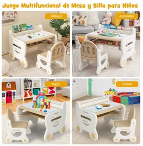 Conjunto de mesa e cadeira de desenho para crianças para actividades para crianças com canetas para aguarela Apagador quadro branco Castanho