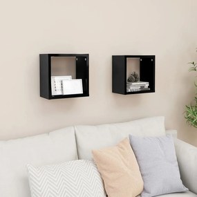 vidaXL Prateleiras parede forma de cubo 2 pcs 26x15x26 cm preto brilh.
