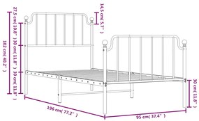 Estrutura de cama com cabeceira e pés 90x190 cm metal branco