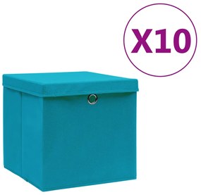 Caixas de arrumação com tampas 10 pcs 28x28x28 cm azul-bebé