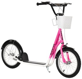 HOMCOM Patinete Infantil Tretroller com Freio Incl. Cesto Ajustável em Altura para Crianças de 5-12 Anos Branco Rosa | Aosom Portugal