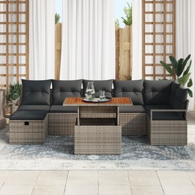 Conjunto de Sofás de Jardim de 8 Peças com Almofadas Cinza Rattan Poli