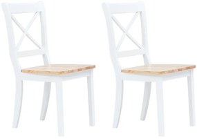 Cadeiras de jantar 2pcs seringueira maciça branco/madeira clara