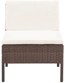 3 pcs conjunto lounge jardim c/ almofadões vime PE castanho
