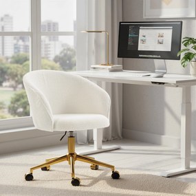 Cadeira de escritório, cadeira ergonómica de escritório com regulação de altura, cadeira giratória, base em aço, creme