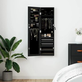 vidaXL Móvel para joias de parede espelhado 30x8,5x106 cm preto