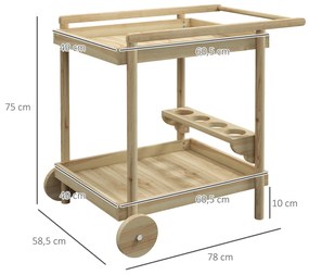 Outsunny Carrinho de Madeira com Rodas Carrinho de Serviço com 2 Prate