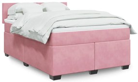 vidaXL Cama com molas/colchão 140x200 cm veludo rosa