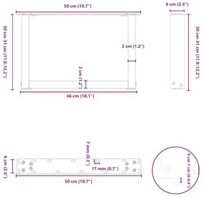 Pés para mesa de centro em formato de U, 2 peças, branco, 50x(30-31) c