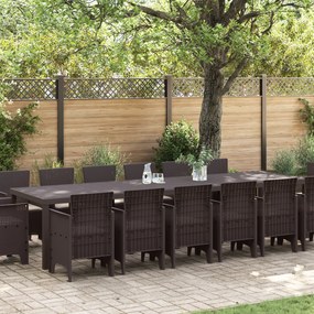 Conjunto de Jantar de Jardim de 15 Peças com Almofadas Castanho Vime Sintético