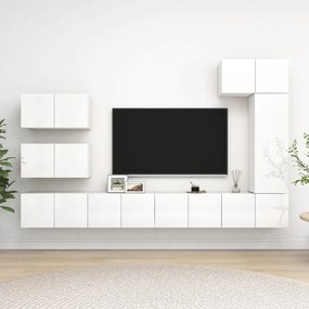 vidaXL 8 pcs conjunto móveis de TV derivados madeira branco brilhante