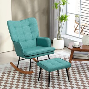 Poltrona Baloiço com Apoio para os Pés Poltrona Relax com Almofada Acolchoada e Anti-Tombo 64x89x90 cm Verde