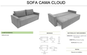 Sofá-cama CLOUD, cinza claro, conversível em cama, baú. Máximo Relaxamento e Conforto - com Sistema Pull-out 225x92x92cm