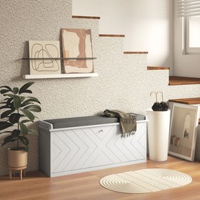Banco para sapatos com gaveta rebatível, almofada de assento e prateleira ajustável, 100 x 26 x 48 cm, branco