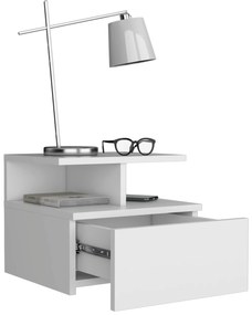 Mesa de cabeceira baixa Adele com 2 prateleiras flutuantes e 1 gaveta, 29,5 x  35,6 x 33,6 cm branco