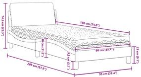 Cama com colchão 90x190 cm tecido cinzento-claro
