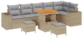 Conjunto de Sofá de Jardim de 9 Peças com Almofadas Bege em Rattan Sin