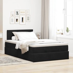 Cama otomana com colchão 120x190 cm veludo preto