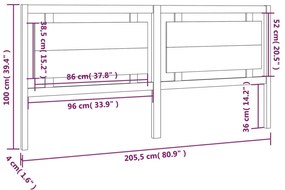 Cabeceira de cama 205,5x4x100 cm pinho maciço preto