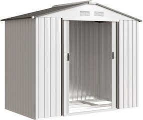 Outsunny Abrigo de Jardim Metálico de Exterior 213x130x185 cm Abrigo de Jardim com 2 Portas Deslizantes e 4 Janelas Branco e Cinza | Aosom Portugal