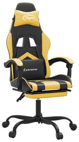 Cadeira gaming giratória + apoio couro artificial preto/dourado