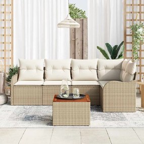 Conjunto de Sofá de Jardim de 6 Peças com Almofadas Bege em Rattan Sin