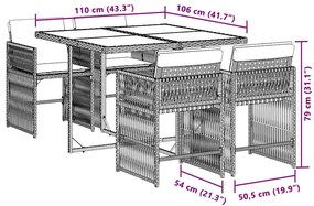 5pcs conj. jantar jardim c/ almofadões vime PE bege misturado