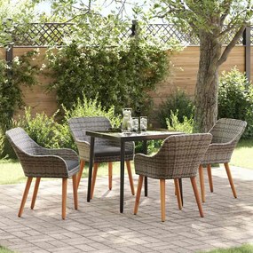 vidaXL Conjunto de Jantar de Jardim de 5 Peças Cinza Poliéster Rattan