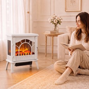 Lareira Elétrica 1000W/2000W com Temperatura Ajustável e Proteção contra Sobreaquecimento 55x31x58 cm Branca