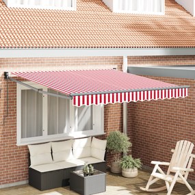 vidaXL Toldo Retrátil Manual Listrado Vermelho e Branco 300x250 cm