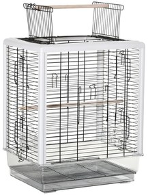 PawHut Gaiola para Passáros Gaiola com Teto com Abertura 2 Comedouros 2 Poleiros Bandeja Removível Acrílica 47x35x57,5cm | Aosom Portugal