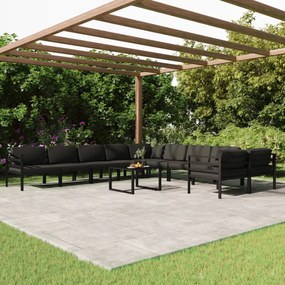 vidaXL 11 pcs conjunto lounge jardim com almofadões alumínio antracite