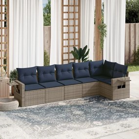 vidaXL 7 pcs conjunto sofás p/ jardim c/ almofadões vime PE cinzento