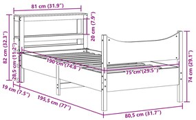 Estrutura cama c/ cabeceira 75x190 cm pinho maciço