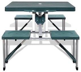 Conjunto mesa campismo c/ 4 bancos alumínio extra verde-claro
