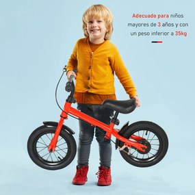 HOMCOM Bicicleta sem Pedais com Altura Ajustável Pneus de Borracha Insufláveis para Crianças acima de 3 Anos Assento Acolchoado Bicicleta de Equilíbrio 86x43x60 cm Vermelho