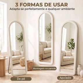 Espelho de Corpo Inteiro 160x60 cm com Moldura em Arco Aveludada, de Pé, Apoiado ou de Parede, Creme