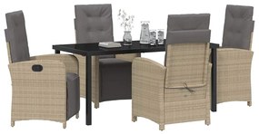 Conjunto de Jantar de Jardim de 5 Peças com Almofadas Beiges em Rattan
