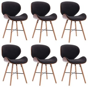 Cadeiras de jantar 6 pcs tecido/madeira curvada cinzento-escuro