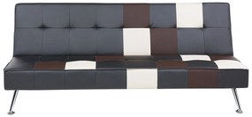 Sofá-cama de 3 lugares em pele sintética patchwork preto castanho e branco OLSKER Beliani