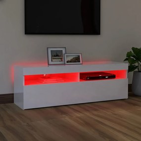 Móvel de TV com luzes LED 120x35x40 cm branco brilhante